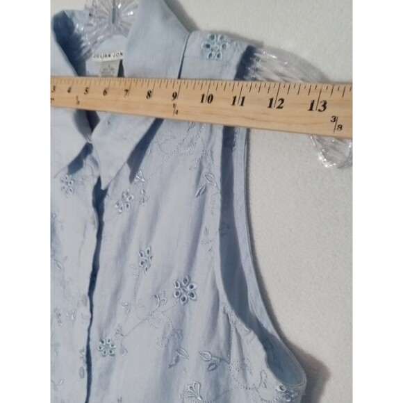 Jillian Jones 100% Linen Sleeveless Top Womens Large Blue Embroidered Eyelet - Picture 5 of 9